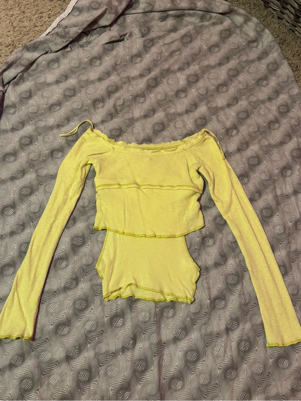 Urban Outfitters Yellow Off-Shoulder Layered Long-Sleeve Top